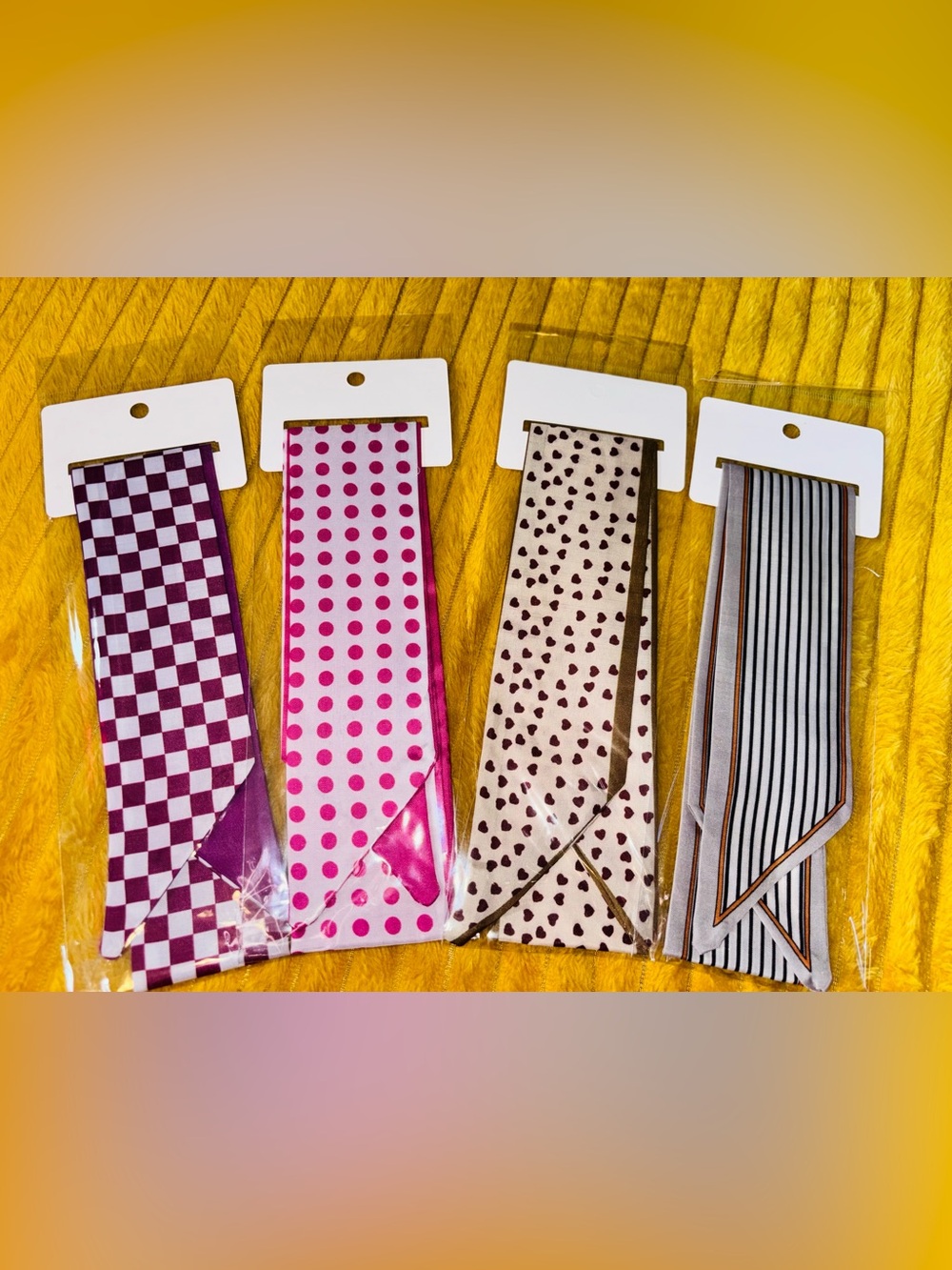 Set of 4 Twilly Skinny Scarves – Mixed Prints – New